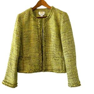 Talbots Green Black Tweed Viscose Acrylic Cotton Nylon Boxy Blazer Size 10